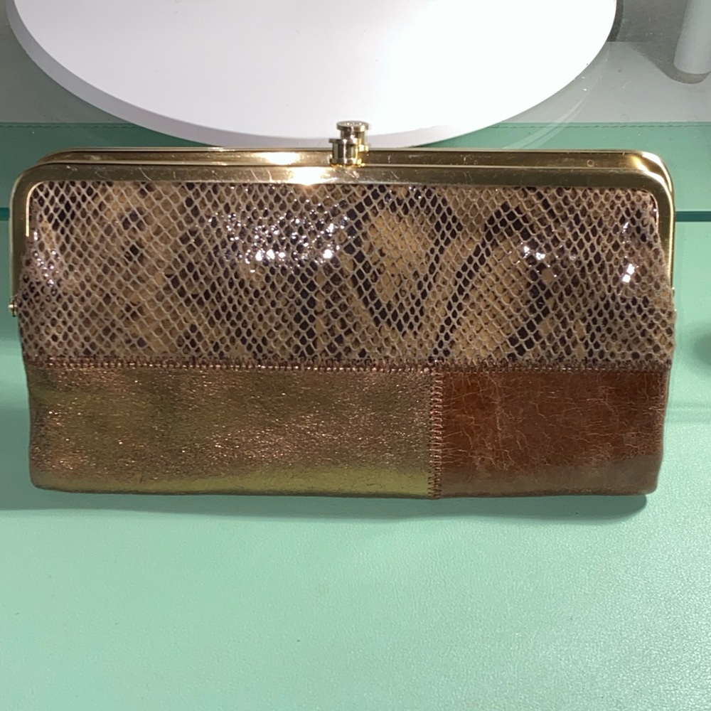 Vintage Brown Snakeskin Clutch with Gold Accents - Picture 2 of 10